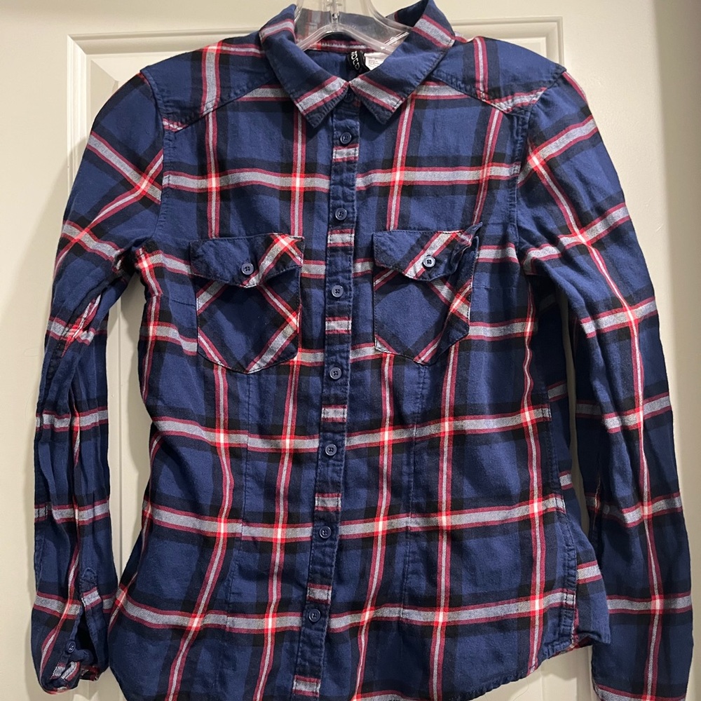 Blue, red, and white cotton shirt